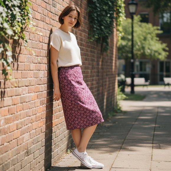 Marine Layer Ryan Midi Slip Skirt Fan Block Print 0 NWT Spring Contemporary - Picture 1 of 4